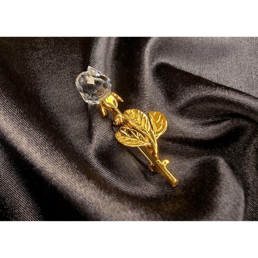 Vintage SWAROVSKI Signed Crystal Gold Tone Tulip Rose Flower Brooch Pin
